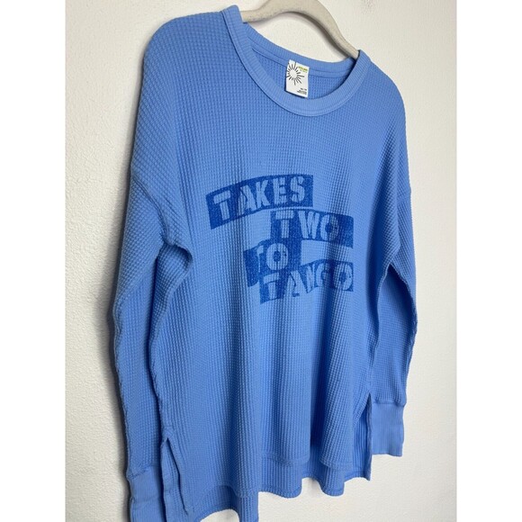 Aerie Size XS Waffle Knit Takes Two To Tango Thermal Top Blue Long Sleeve NWT - Picture 5 of 14